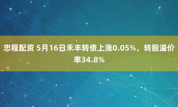 忠程配资 5月16日禾丰转债上涨0.05%，转股溢价率34.8%